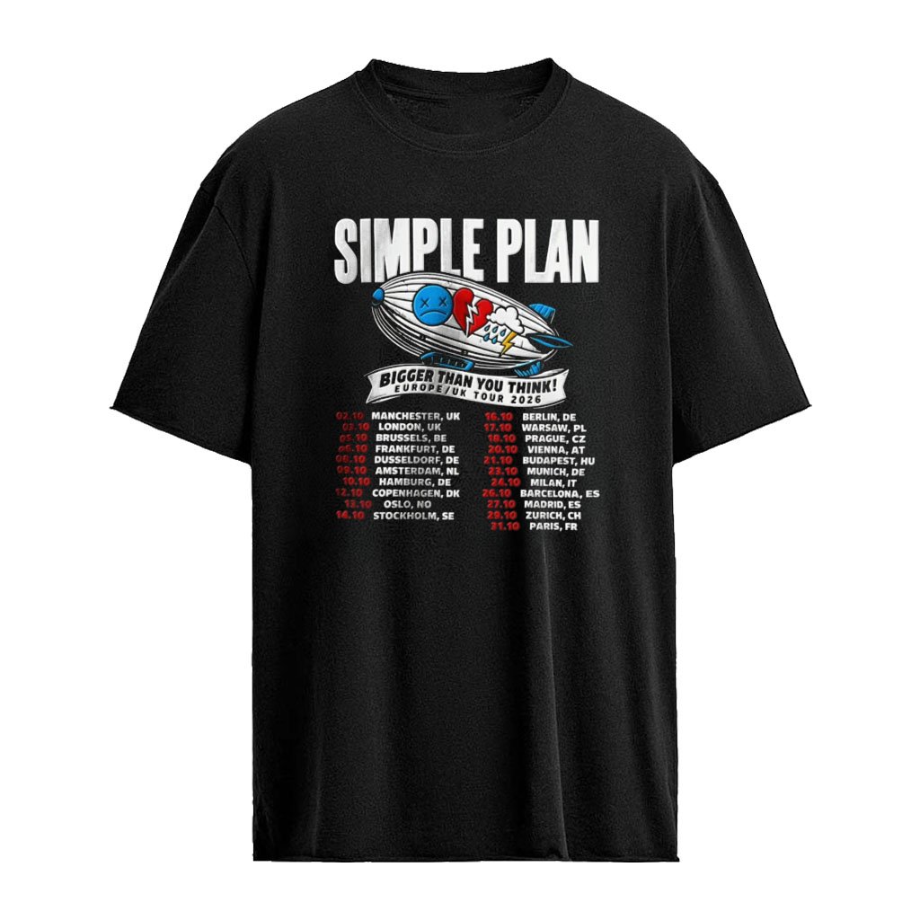 Simple Plan Bigger Than You Think Europe Uk Tour 2026 shirt
