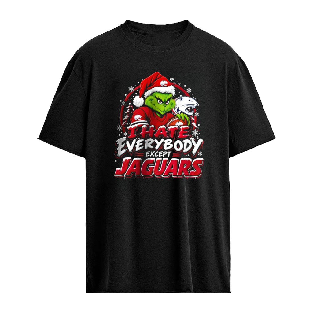 South Alabama Jaguars Santa Grinch I hate everybody except Jaguars Christmas 2026 shirt
