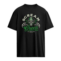 Skeleton hands University Of North Texas Scream Green skull wearing football helmet shirt