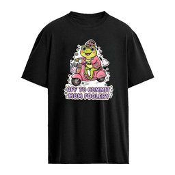 Off to commit Mom foolery frog wearing headband riding scooter shirt