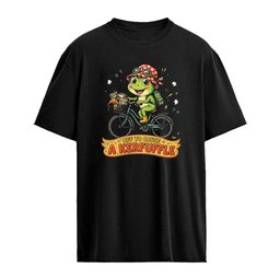 Off To Cause A Kerfuffle frog wearing hat riding bicycle shirt