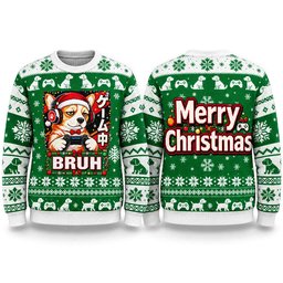 Gamer Corgi Bruh Merry Christmas Ugly Sweater Funny Gaming Christmas Outfits Gifts For Son