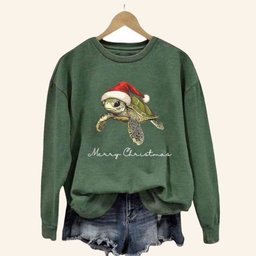 Christmas Turtle Print Crewneck Sweatshirt Christmas Gifts For Turtle Lovers - Lilybirchmarket