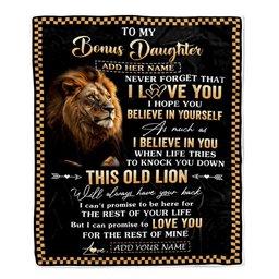 Personalized To My Bonus Daughter Gifts From Stepdad Stepmom Blanket Old Lion Love You Stepdaughter Birthday Gifts Graduation Christmas Fleece Throw Blanket