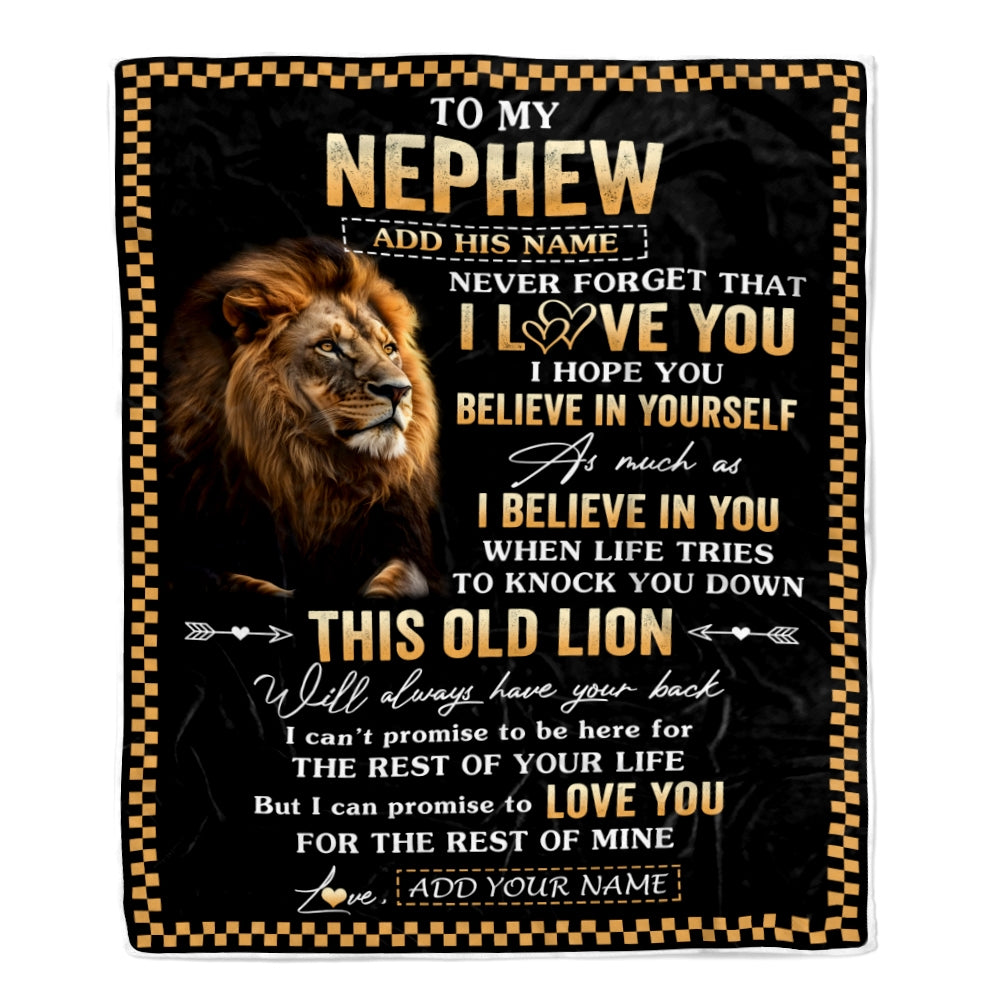 Personalized To My Nephew Gifts From Uncle Aunt Auntie Blanket Old Lion Love You Nephew Birthday Gifts Graduation Christmas Customized Fleece Throw Blanket