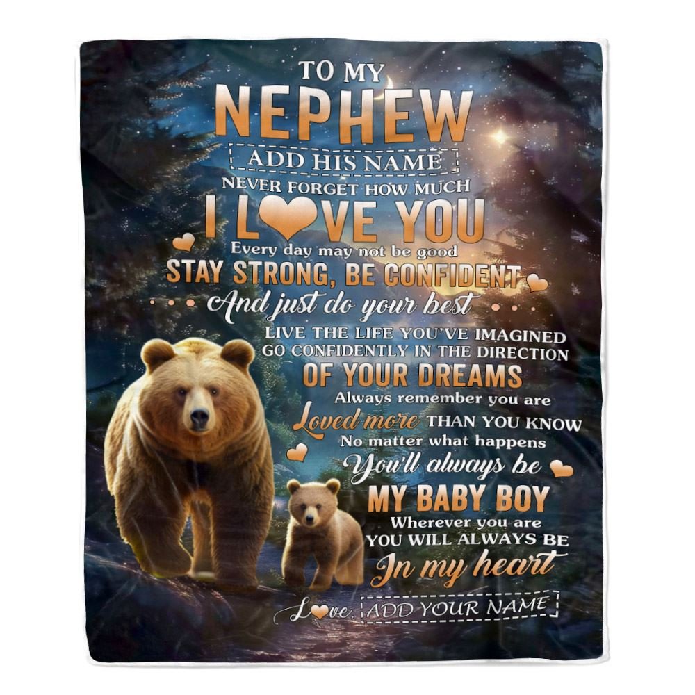 Personalized To My Nephew Gifts From Aunt Uncle Blanket Bear Never Forget How Much I Love You Nephew Birthday Graduation Christmas Fleece Throw Blanket