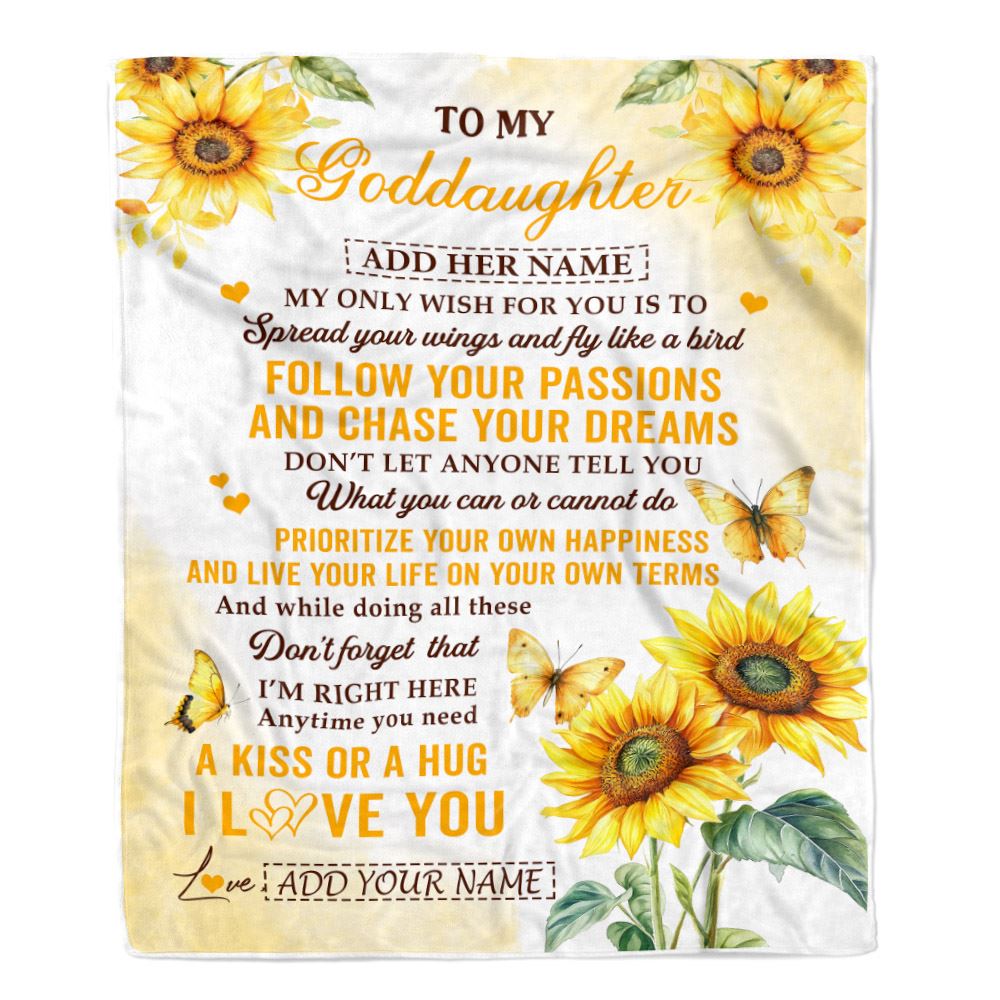 Personalized To My Goddaughter Gifts Blanket From Godmother Sunflower My Only Wish For You Goddaughter Birthday Gifts Graduation Christmas Fleece Blanket