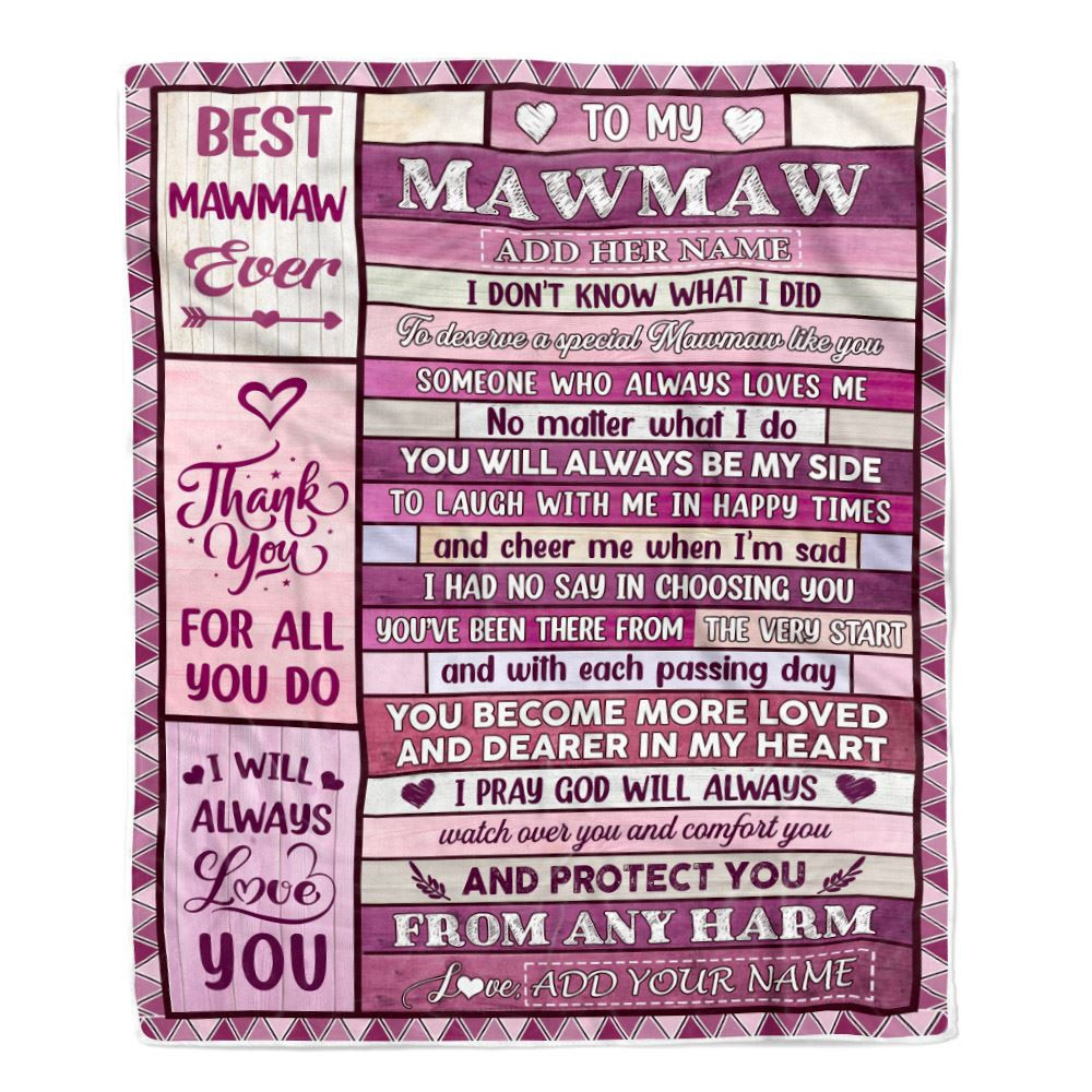 Personalized To My Mawmaw Gifts Blanket From Granddaughter Grandson Wood Thank You For All Gifts For Mawmaw Mothers Day Birthday Christmas Fleece Blanket