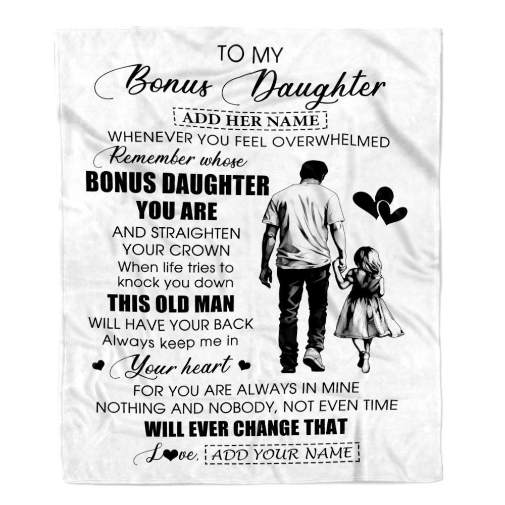 Personalized To My Bonus Daughter Gifts Blanket From Stepdad Whenever Man Unique Birthday Gifts For Stepdaughter Graduation Christmas Custom Fleece Blanket