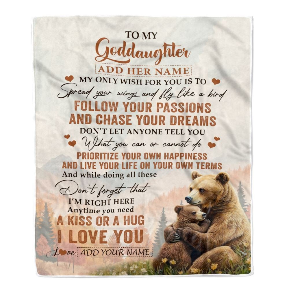 Personalized To My Goddaughter Gifts Blanket From Godmother Bear My Only Wish For You Goddaughter Birthday Gifts Graduation Christmas Fleece Throw Blanket
