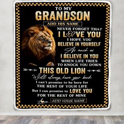 Personalized To My Grandson Gifts From Grandpa Grandma Blanket Old Lion Love You Grandson Birthday Gifts Graduation Christmas Customized Fleece Throw Blanket