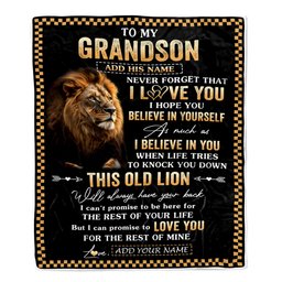 Personalized To My Grandson Gifts From Grandpa Grandma Blanket Old Lion Love You Grandson Birthday Gifts Graduation Christmas Customized Fleece Throw Blanket