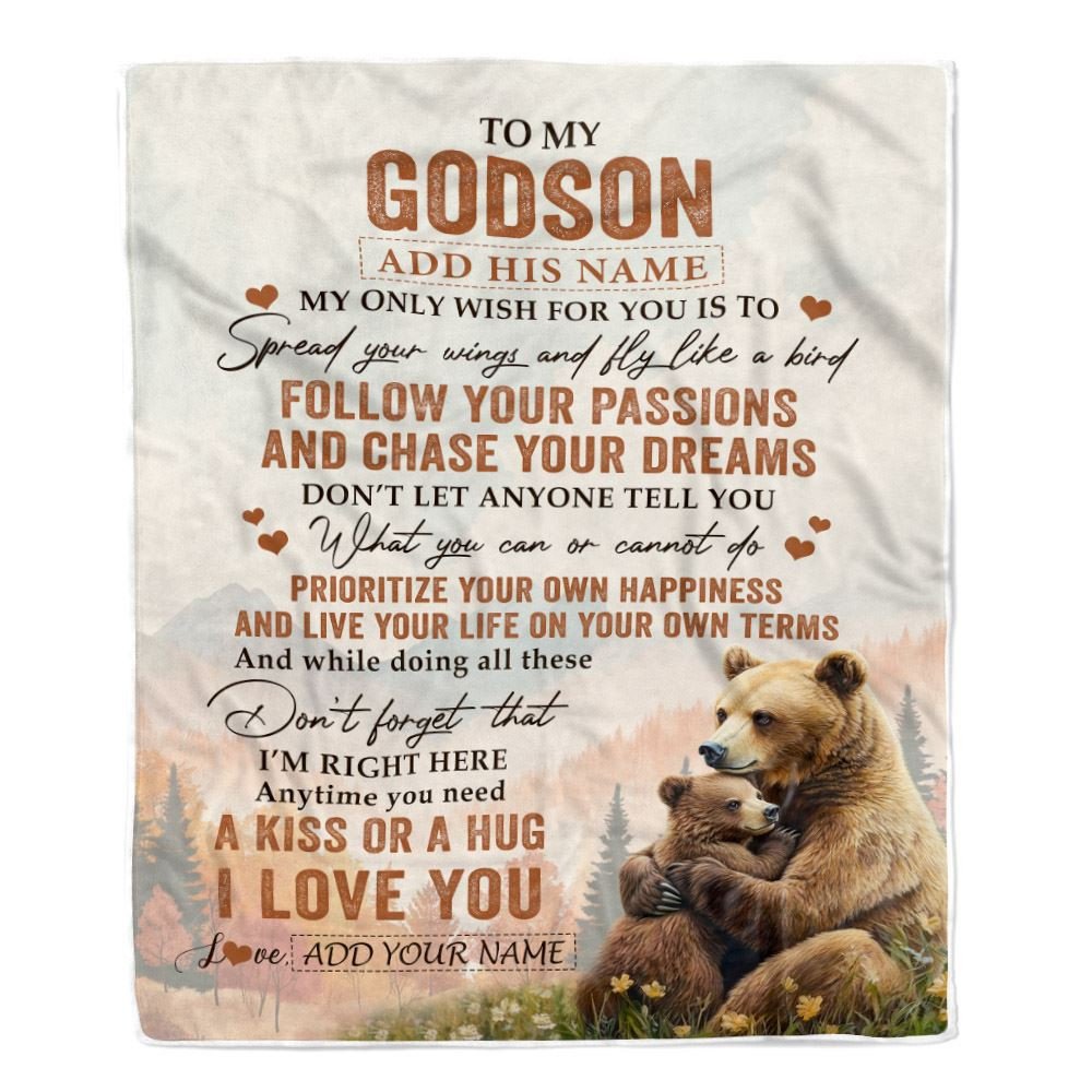 Personalized To My Godson Gifts Blanket From Godmother Uncle Bear My Only Wish For You Godson Birthday Gifts Graduation Christmas Customized Fleece Blanket
