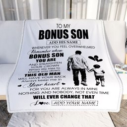 Personalized To My Bonus Son Gifts Blanket From Stepdad Whenever Man Unique Birthday Gifts For Stepson Graduation Christmas Custom Fleece Throw Blanket