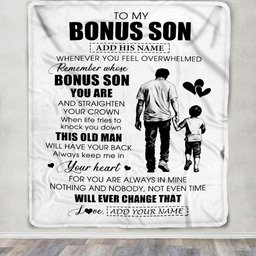 Personalized To My Bonus Son Gifts Blanket From Stepdad Whenever Man Unique Birthday Gifts For Stepson Graduation Christmas Custom Fleece Throw Blanket