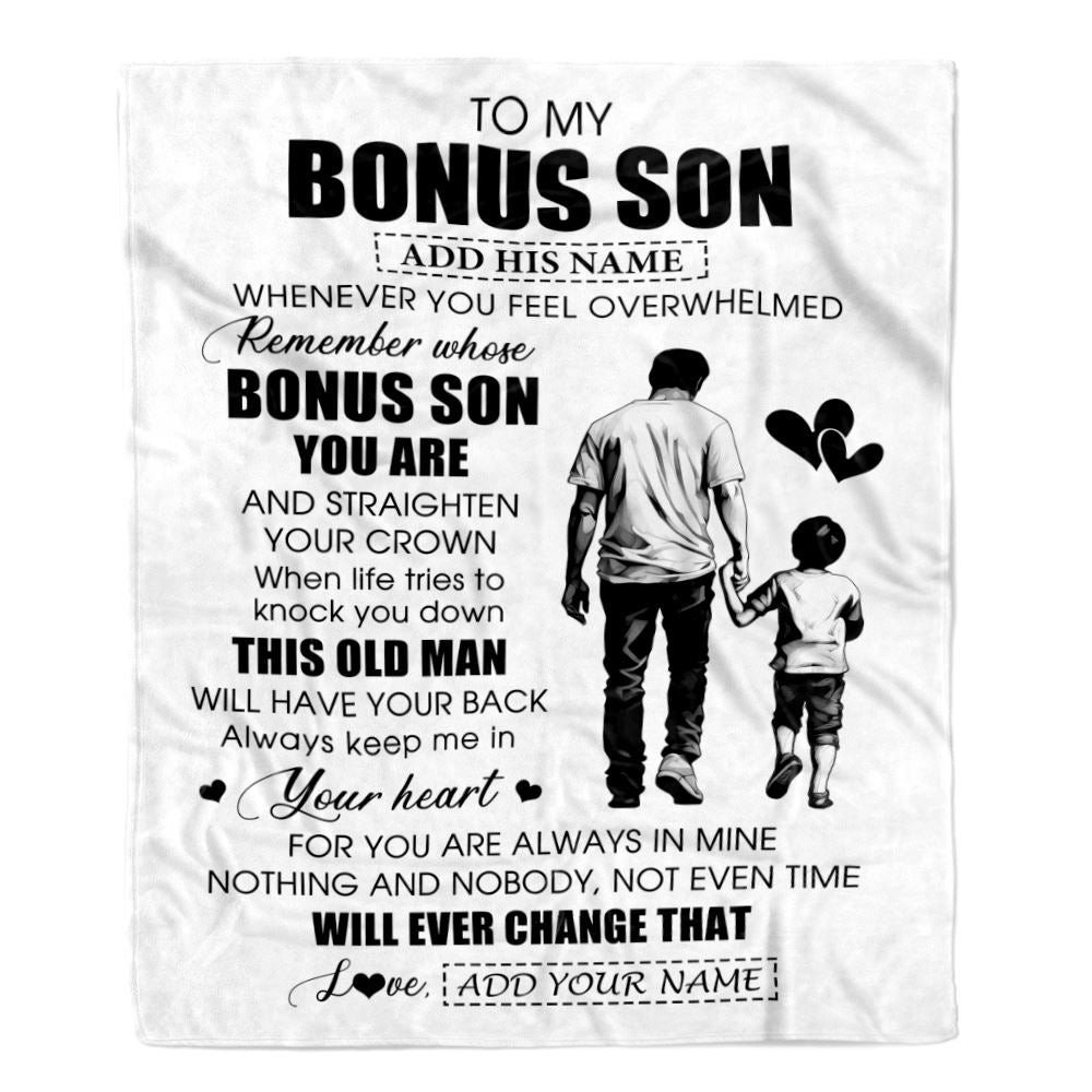 Personalized To My Bonus Son Gifts Blanket From Stepdad Whenever Man Unique Birthday Gifts For Stepson Graduation Christmas Custom Fleece Throw Blanket