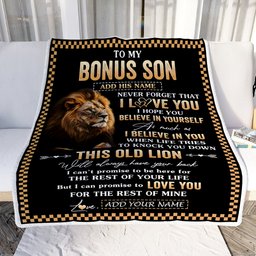 Personalized To My Bonus Son Gifts From Stepdad Stepmom Blanket Old Lion Love You Stepson Birthday Gifts Graduation Christmas Customized Fleece Throw Blanket