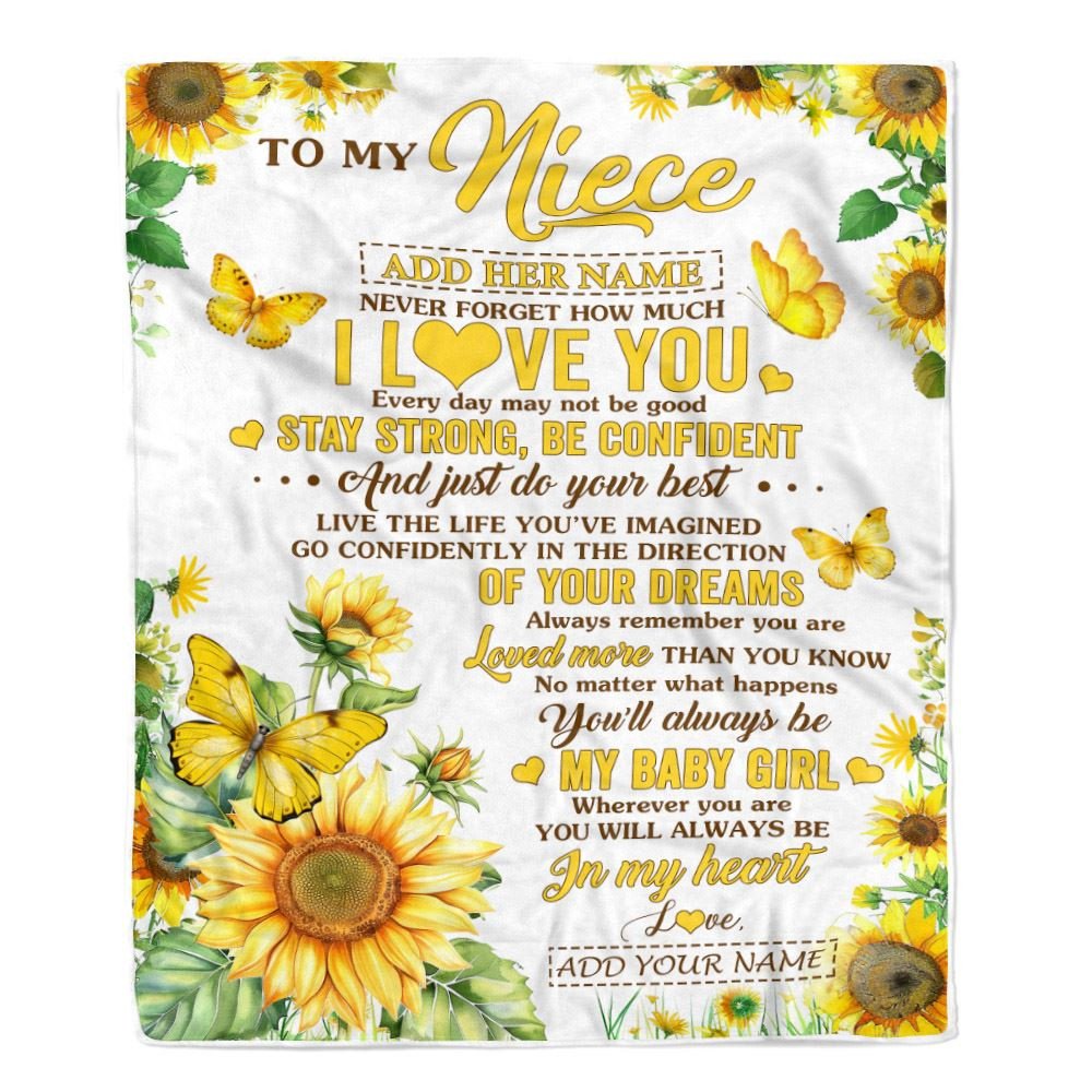Personalized To My Niece Gifts From Aunt Auntie Blanket Sunflower Never Forget How Much I Love You Niece Birthday Gifts Christmas Customized Fleece Blanket