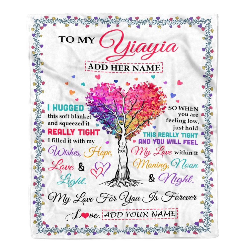 Personalized To My Yiayia Gifts From Granddaughter Hugged Blanket Birthday Gifts For Yiayia Mothers Day Thanksgiving Christmas Customized Fleece Throw Blanket