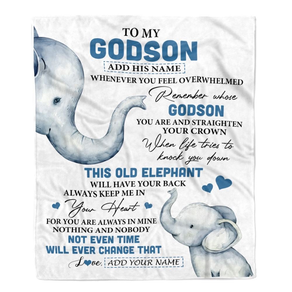 Personalized To My Godson Gifts Blanket From Godmother Uncle Whenever Elephant Unique Birthday Gifts For Godson Graduation Christmas Custom Fleece Throw Blanket