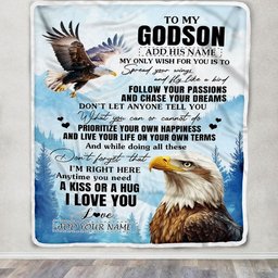 Personalized To My Godson Gifts Blanket From Godmother Uncle Eagle My Only Wish For You Godson Birthday Gifts Graduation Christmas Customized Fleece Blanket