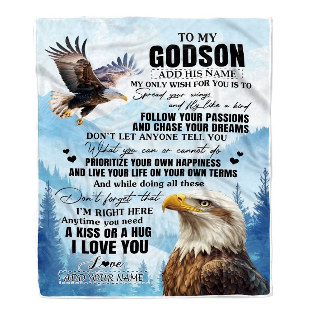 Personalized To My Godson Gifts Blanket From Godmother Uncle Eagle My Only Wish For You Godson Birthday Gifts Graduation Christmas Customized Fleece Blanket