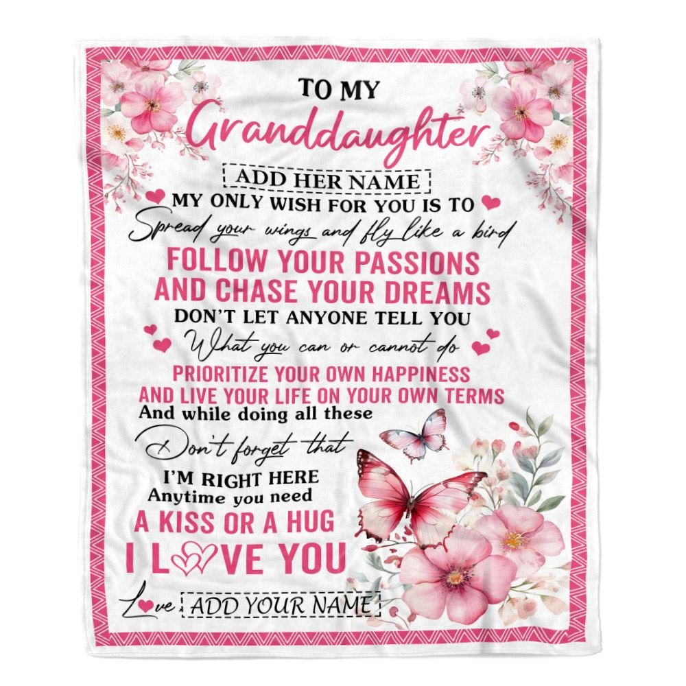 Personalized To My Granddaughter Gifts Blanket From Grandma Butterfly My Only Wish For You Granddaughter Birthday Gifts Graduation Christmas Fleece Blanket
