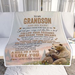 Personalized To My Grandson Gifts Blanket From Grandma Papa Bear My Only Wish For You Grandson Birthday Gifts Graduation Christmas Customized Fleece Blanket