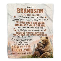 Personalized To My Grandson Gifts Blanket From Grandma Papa Bear My Only Wish For You Grandson Birthday Gifts Graduation Christmas Customized Fleece Blanket