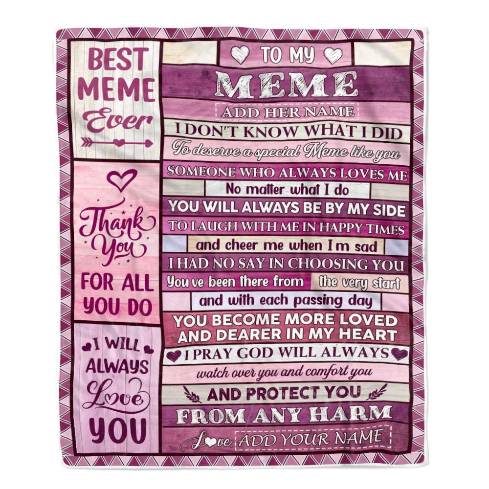 Personalized To My Meme Gifts Blanket From Granddaughter Grandson Wood Thank You For All Gifts For Meme Mothers Day Birthday Christmas Custom Fleece Blanket