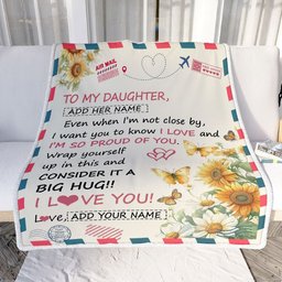 Personalized To My Daughter Gifts From Mom Dad Mother Blanket Sunflower Letter Air Mail Birthday Graduation Gifts For Daughter Christmas Customized Fleece Blanket
