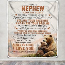 Personalized To My Nephew Gifts Blanket From Aunt Uncle Auntie Bear My Only Wish For You Nephew Birthday Gifts Graduation Christmas Fleece Throw Blanket