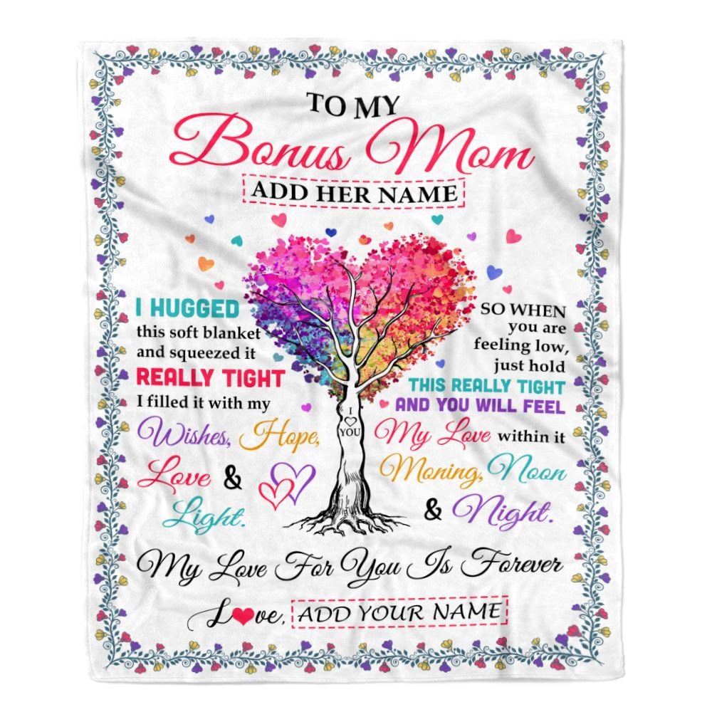 Personalized To My Bonus Mom Gifts From Stepdaughter Hugged Blanket Birthday Gifts For Stepmom Mothers Day Thanksgiving Christmas Customized Fleece Blanket