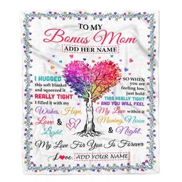 Personalized To My Bonus Mom Gifts From Stepdaughter Hugged Blanket Birthday Gifts For Stepmom Mothers Day Thanksgiving Christmas Customized Fleece Blanket