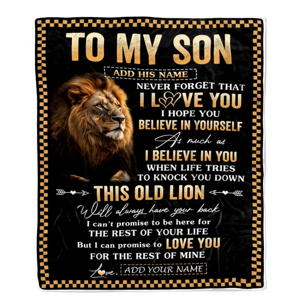 Personalized To My Son Gifts From Dad Mother Mom Father Blanket Old Lion Love You Son Birthday Gifts Graduation Christmas Customized Fleece Throw Blanket