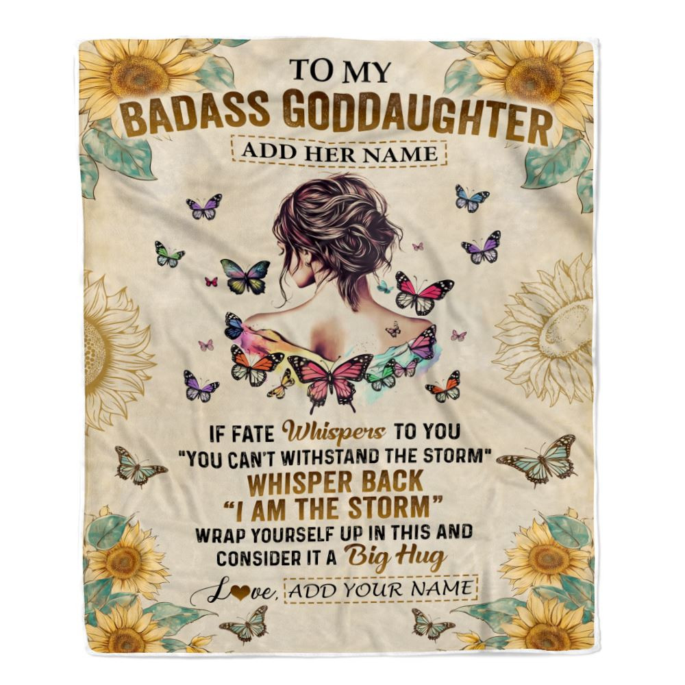 Personalized To My Badass Goddaughter Blanket From Uncle Aunt I Am The Storm Goddaughter Gifts Birthday Graduation Christmas Customized Fleece Blanket