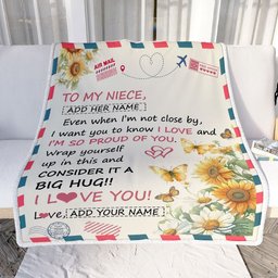 Personalized To My Niece Gifts From Aunt Uncle Auntie Blanket Sunflower Letter Air Mail Birthday Graduation Gifts For Niece Christmas Customized Fleece Blanket