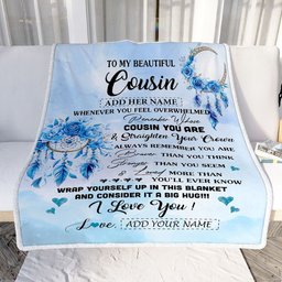 Personalized To My Cousin Gifts From Family Cousin Blanket Dream Catcher Blue Cousin Birthday Gifts Graduation Christmas Customized Fleece Throw Blanket