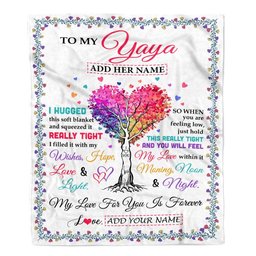 Personalized To My Yaya Gifts From Kids Grandkids Hugged Blanket Birthday Gifts For Yaya Mothers Day Thanksgiving Christmas Customized Fleece Throw Blanket