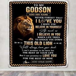 Personalized To My Godson Gifts From Uncle Godmother Aunt Blanket Old Lion Love You Godson Birthday Gifts Graduation Christmas Customized Fleece Throw Blanket