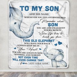 Personalized To My Son Gifts Blanket From Mom Dad Mother Father Whenever Elephant Unique Birthday Gifts For Son Graduation Christmas Fleece Throw Blanket