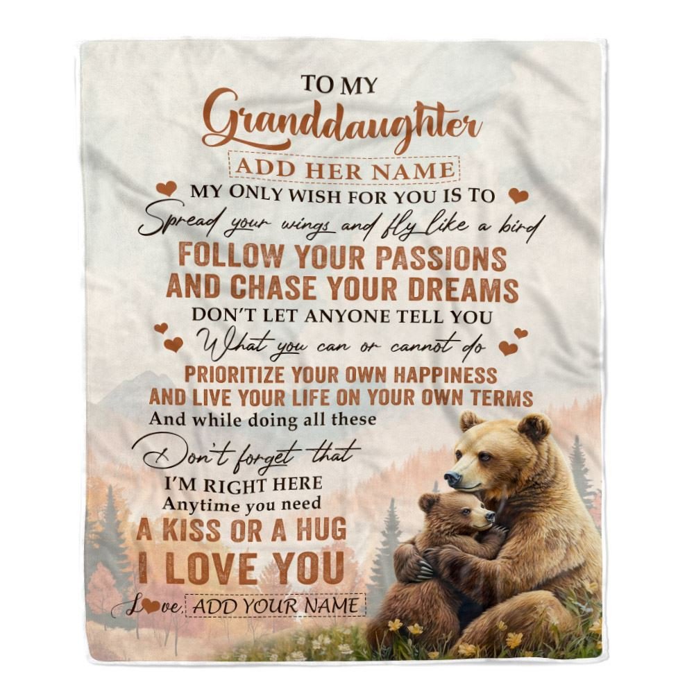 Personalized To My Granddaughter Gifts Blanket From Grandma Bear My Only Wish For You Granddaughter Birthday Gifts Graduation Christmas Fleece Throw Blanket