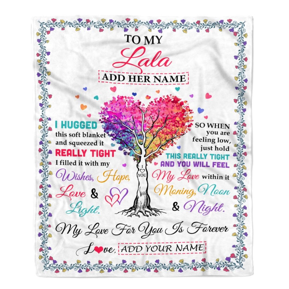 Personalized To My Lala Gifts From Granddaughter Grandson Hugged Blanket Birthday Gifts For Lala Mothers Day Thanksgiving Christmas Customized Fleece Blanket