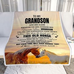 Personalized To My Grandson Gifts Blanket From Grandma Papa Whenever Horse Unique Birthday Gifts For Grandson Graduation Christmas Custom Fleece Throw Blanket