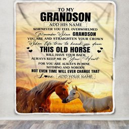 Personalized To My Grandson Gifts Blanket From Grandma Papa Whenever Horse Unique Birthday Gifts For Grandson Graduation Christmas Custom Fleece Throw Blanket