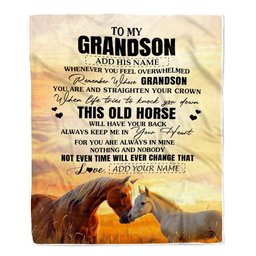 Personalized To My Grandson Gifts Blanket From Grandma Papa Whenever Horse Unique Birthday Gifts For Grandson Graduation Christmas Custom Fleece Throw Blanket