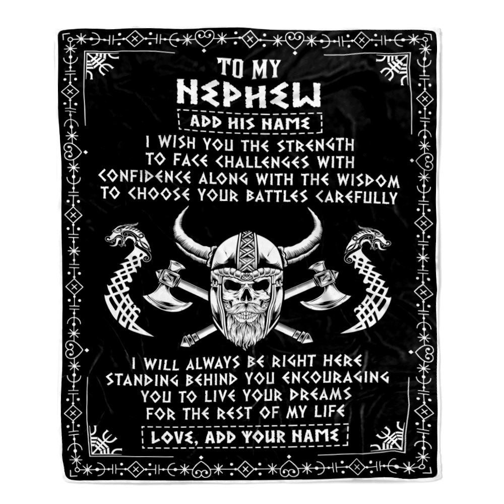 Personalized To My Nephew Viking Blanket From Aunt Uncle Auntie I Wish You The Strength Scandinavian Norse Runes Viking For Men Birthday Gifts Fleece Blanket
