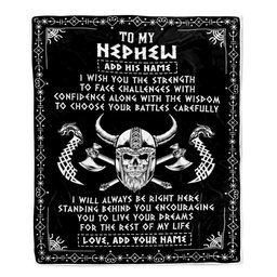 Personalized To My Nephew Viking Blanket From Aunt Uncle Auntie I Wish You The Strength Scandinavian Norse Runes Viking For Men Birthday Gifts Fleece Blanket