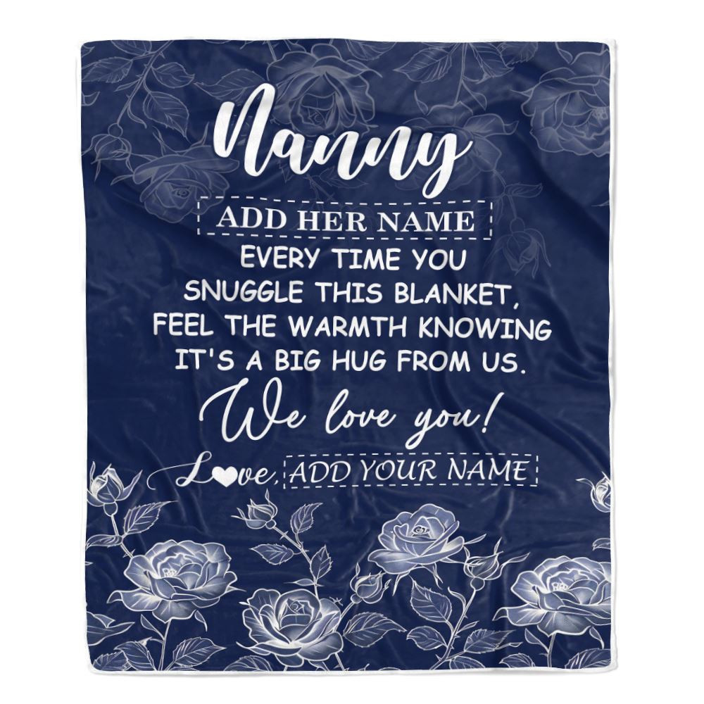 Personalized To My Nanny Gifts Blanket From Kids Blue Flower Love You Birthday Gifts For Nanny Mothers Day Birthday Thanksgiving Christmas Nanny Fleece Blanket