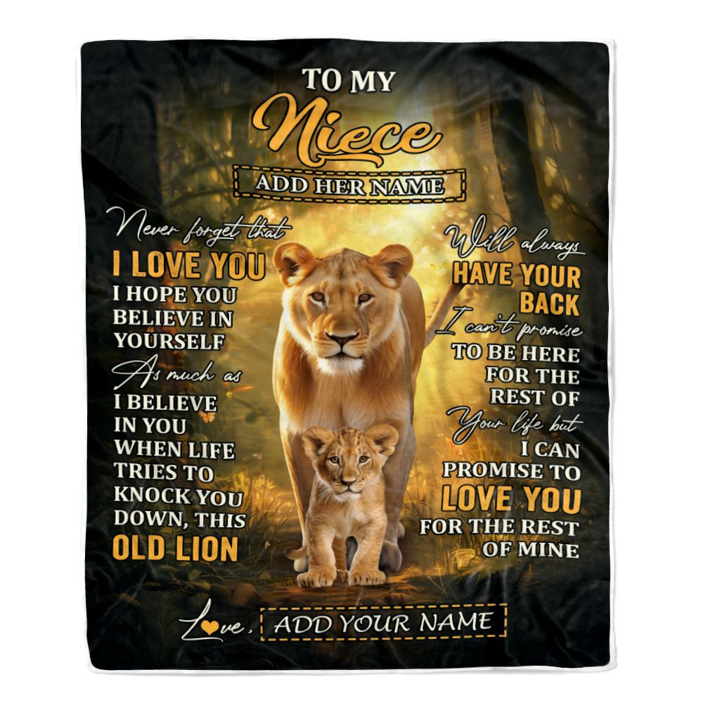 Personalized To My Niece Lion Blanket From Aunt Auntie Never Forget That I Love You Niece Birthday Gifts Graduation Christmas Customized Fleece Throw Blanket